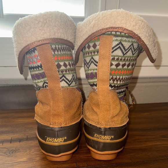 Khombu Multicolor Winter/Rain Duck Boots with leather & Fair Isle pattern size 9 - Picture 4 of 9